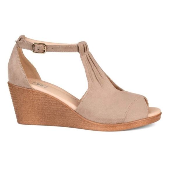 NIB Journee Collection Womens Kedzie Ankle Strap Center Cut Wedges Size 9 Taupe - Picture 1 of 8
